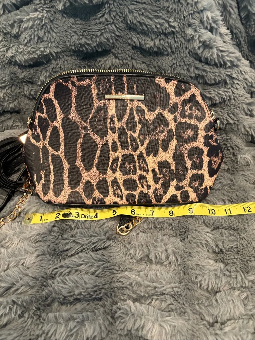 Aldo Black & Brown Leopard Print Crossbody with Gold Chain